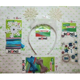 scünci Scunci Holiday Set Snowflake Headband W Ears Elastics Bows & 1 Sheet of Stickers
