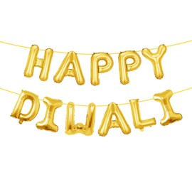 iwiio Happy Diwali Decorations - Happy Diwali Foil Balloons, Gold Happy Diwali Banner, Indian Festival of Lights Party Decor, Hindu Diwali Greeting Party Supplies