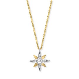 Engelsrufer Women's Necklace Gold-Plated Sterling Silver with Star Motif Pendant Bicolour - Set with 9 Zirconia Stones - Lobster Clasp - Nickel-Free, Sterling Silver, No Gemstone