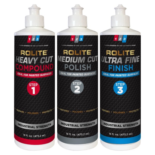 Rolite's 3 Step System to The Ultimate Shine (16 fl. oz.) with Heavy Cut Compound, Medium Cut Polish and Ultra Fine Finish Combo Pack