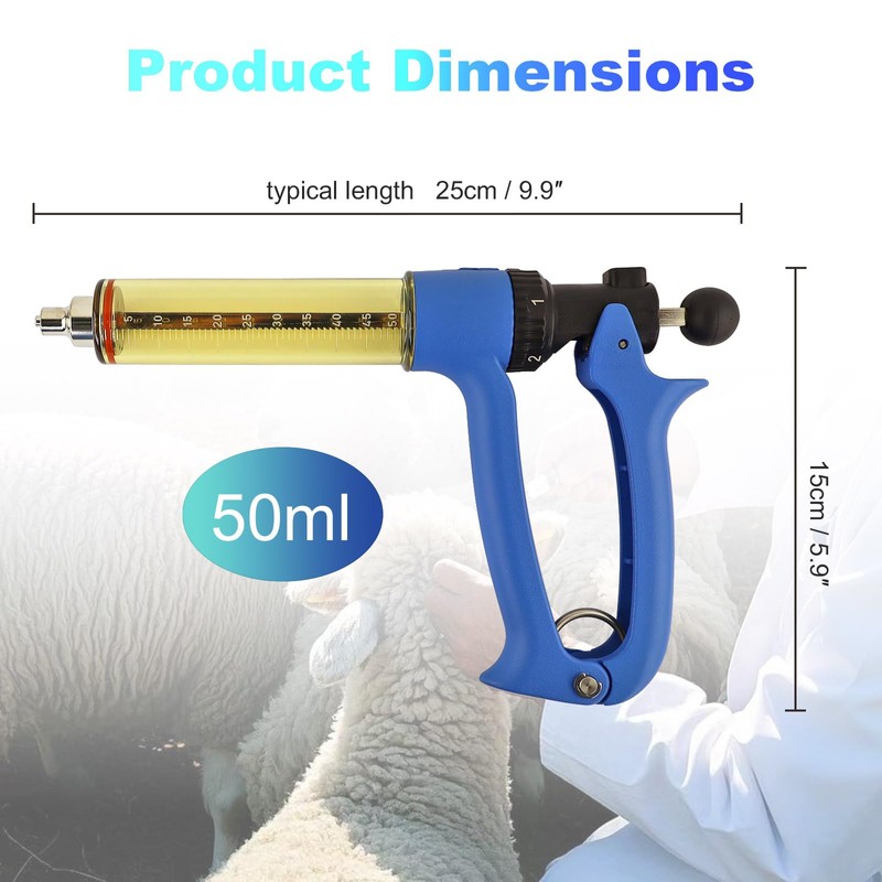 RANCH CHOICE 50ML Semi Automatic Livestock Syringe, Adjustable Continuous Repeating