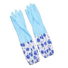 BrightGlow Haushaltshandschuhe Gummi-Reinigungshandschuhe Gummihandschuhe mit Innenfutter aus Baumwolle Gartenhandschuhe Wasserdicht Geschirrspülhandschuhe Blau(Langer Stil)#7 Einheitsgröße