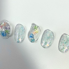 ˡᴬᴺᵀᶤˡ Summer lump glitter handmade nail tip - Short Almond / ˡᴬᴺᵀᶤˡ 여름 덩어리 글리터 수제네일 팁 - 숏아몬드