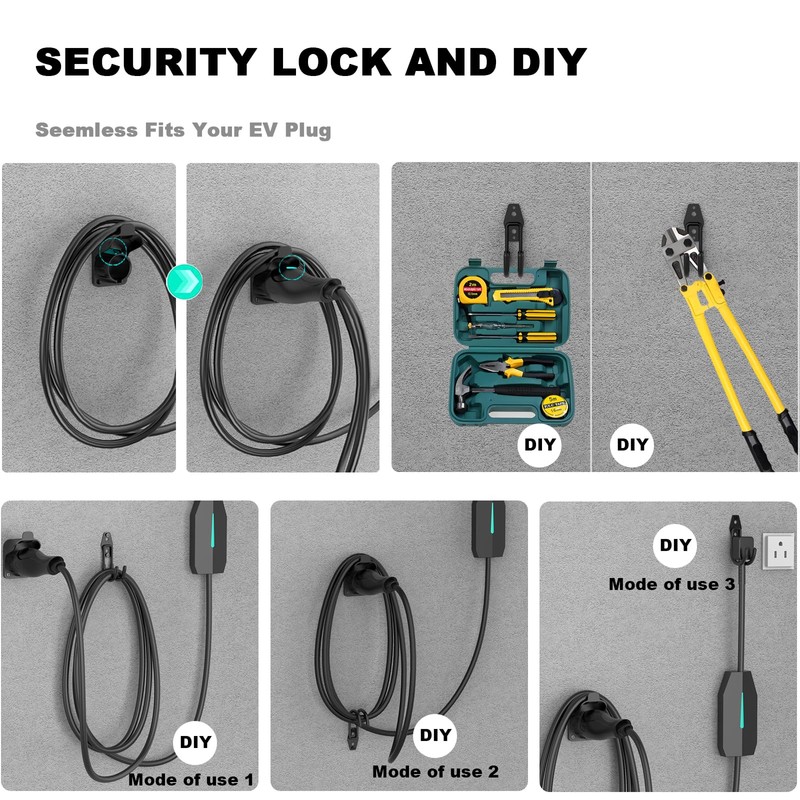 EV Charger Holder Wall Mount J1772 Charging Cable Organizer Heavy