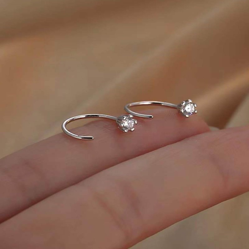 Boho Wedding Mini Cz Tiny Hoop Earrings Gold Silver Thread