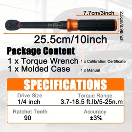 RELIABLESLING 1/4-Inch Drive Torque Wrench, 3.7-18.5ft.lb/5-25n.m Mechanical Dual Range Scales, Dual-Direction Adjustable Preset Torque Wrench for Bike Maintenance