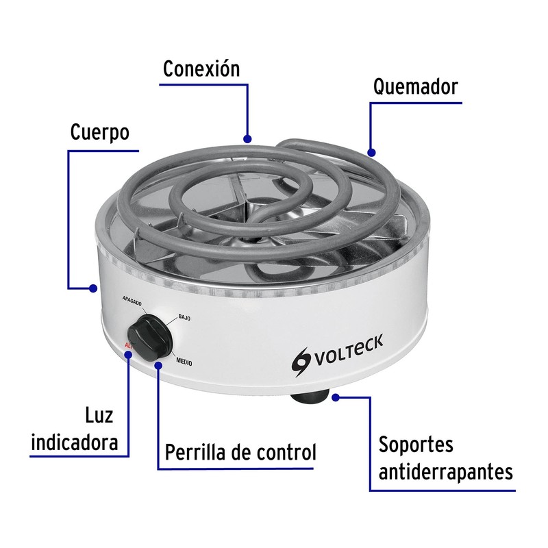 Volteck PAEL-1R, Parrilla eléctrica 1 quemador, redonda