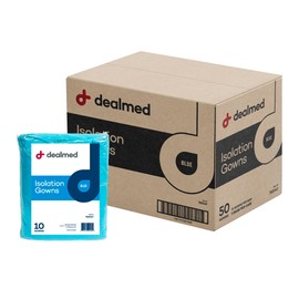 Dealmed Blue Isolation Gown – Disposable Medical Gowns, Latex-Free, Perfect for Hospitals, Medical Facilities, and Physicians’ Offices (Case of 50)