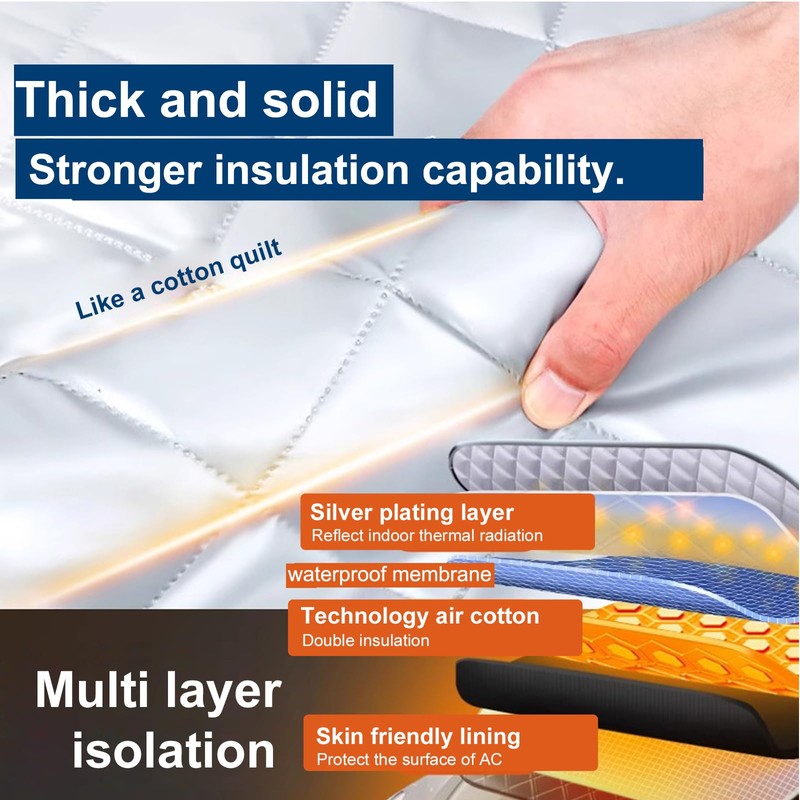 Indoor Window Air Conditioner Cover, Silver, Quilted Insulated Waterproof, Double-Layer
