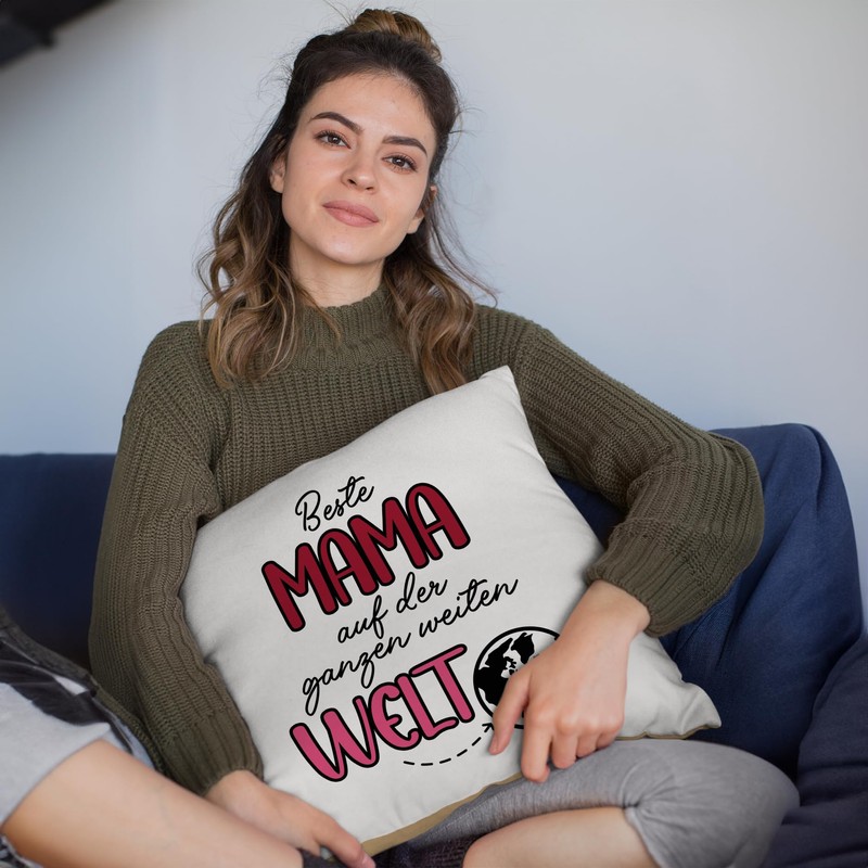 glitzertassen.de® | Beste Mama auf der Welt | Cushion with