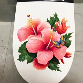 Flower Leaf Butterfly Toilet Cover Sticker Decals,Spring Flower Leaf Waterproof Toilet Lid Tank Seat Decals Cistern Self-Adhesive Bathroom Wall Sticker