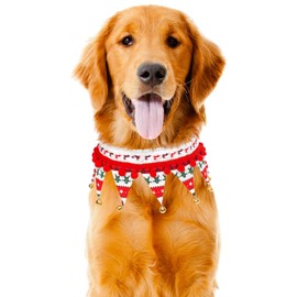 Christmas Dog Collar with Bells,Holiday Dog&Cat Knitted Jingle Dress,Pet Costume Bandana Scarf for Puppy Kitty (L)