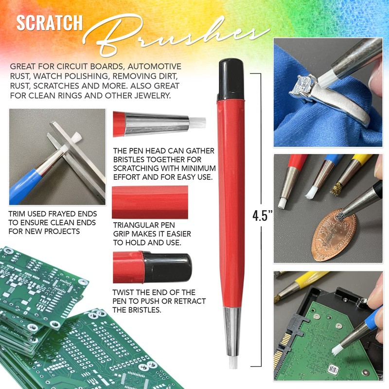 Fiberglass Pen Scratch Brush Set - Jewelry Cleaning Brush with