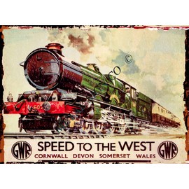 small GWR SPEED TO THE WEST METAL WALL SIGN RETRO VINTAGE STYLE 15x20cm coffee shop kitchen bar pub wall art office games room home cinema train railway br great western