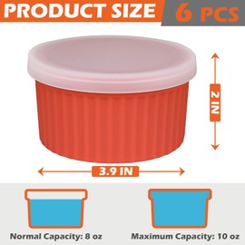 Koluti Nonstick Silicone Ramekins 8oz Set of 6, Creme Brulee Souffle Oven Safe Bowls with Lids, Pudding Dessert Baking Cups Ice Cream Snack Food Storage Container, BPA Free, Microwave, Freezer, Dishwasher Safe