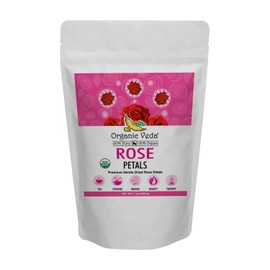Organic Veda Dried Rose Petals, 7 oz - 100% Organic Edible Food Grade USDA Certified for Rose Water, Baking, Herbal Tea, Cosmetics, Decor, Bath, Toppings - Vegan, Non-GMO