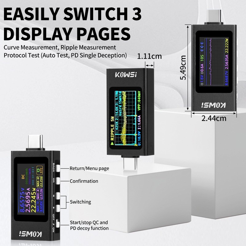 USB C Tester Meter Multimeter DC 4-30V 0-12A, USB Digital