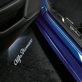 Door Lights Logo Projector Puddle Lights Ultra-Bright Welcome Step Light,Never Fade Puddle Lights Compatible with Alfa Romeo Giulia 952 Stelvio 949 Tonale Giulietta Accessories (White Letter)