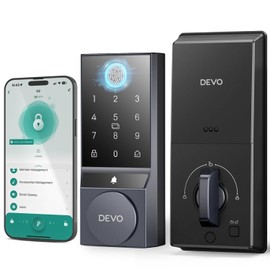 Devo G2 Fingerprint Smart Door Lock, Keyless Entry Door Lock, App Control, Smart Locks for Front Door, Smart Deadbolt Lock, Built-in Bluetooth, Touchscreen Keypad, 8 Months Battery, IP54 Waterproof