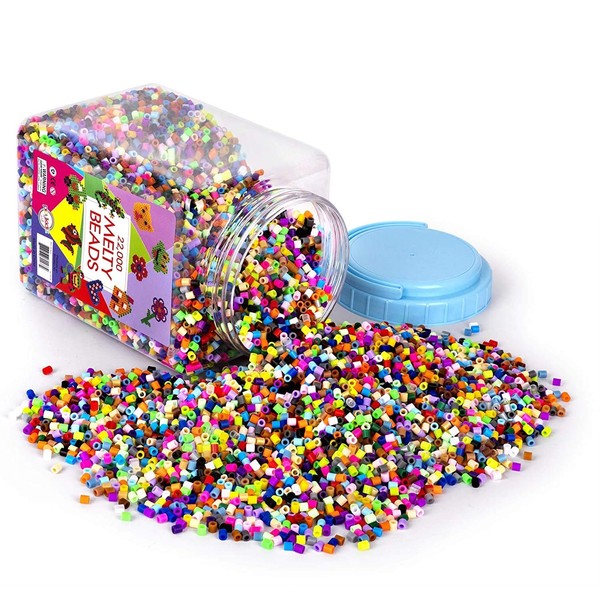 Playkidz Fuse Beads, Bulk Assorted Multicolor Melty Beads for Kids Crafts, Big Bucket of 22000 pcs