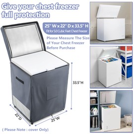 Dalema Outdoor Deep Freezer Cover,Heavy Duty 600D 100% Waterproof Chest Freezer Cover,Freezer Covers for Outside 5.0 Cubic Chest Freezer,Top Can Be Opened by Zipper(25"W x 22"D x 33.5"H,Grey)