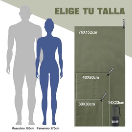 Toalla Deportiva, EASYTAO Toalla Microfibra 3PCS, Toalla Gym Suave y Ligero para Natacion, Deporte, Baño, Viajes, Yoga, Etc, con Una Bolsa, 3 Tallas (76 * 152cm+40 * 80cm+30 * 30cm, Verde Militar)
