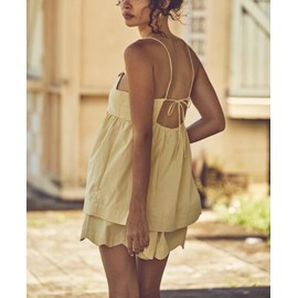 Fenghualzzniya Womens Pajama Sets Summer Lounge Sets Cute Scallop Y2k Cami Tops and Shorts with Pockets 2 Piece Pjs, Yellow, Large