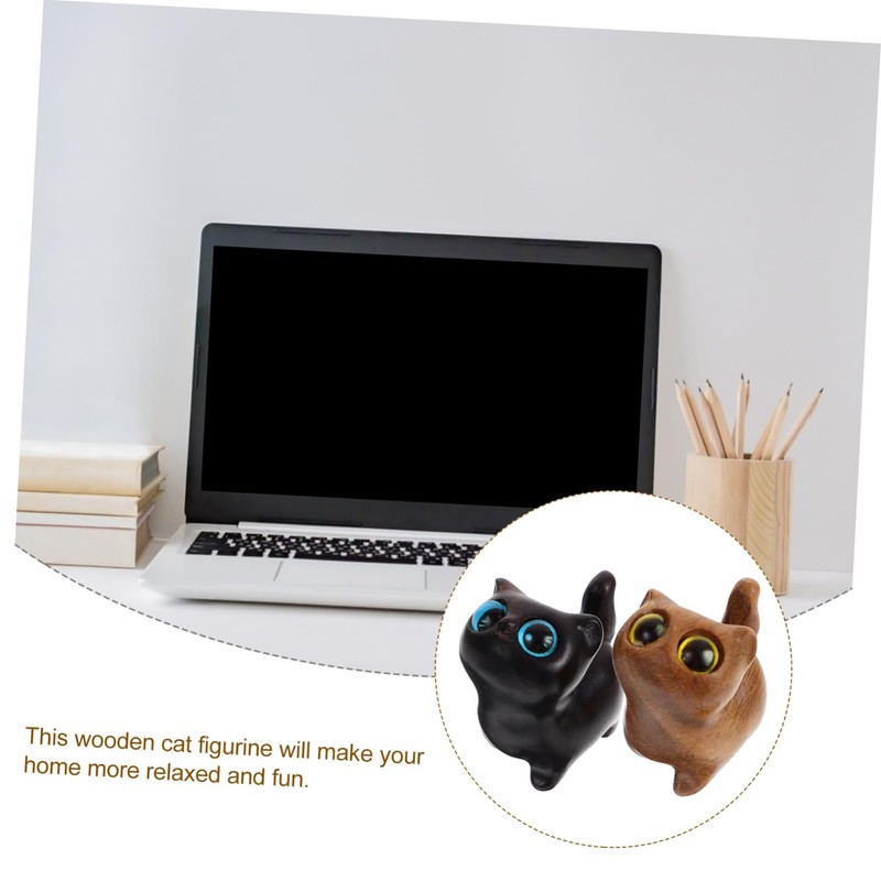 ORFOFE 2Pcs Cat Figurine Natural Sandalwood Carved Cat Statues for