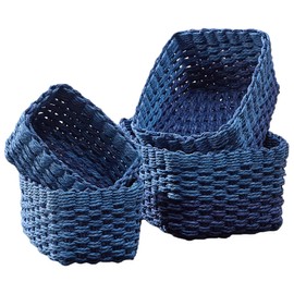 4PCS Woven Storage Baskets Set, Small Baskets for Organizing, Square Handwoven Paper Rope Organizer Bins for Shelves and Home Storage (Blue)