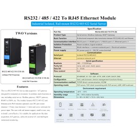 RS232/485/422 to RJ45 Ethernet Converter, Bi-Directional Transparent Data, TCP/IP to Serial, Rail-Mount Serial Server for Data Acquisition, IoT Gateway Intelligent Instrument Monitoring