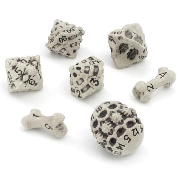 DND Dice Set - Set of 7 Polyhedral Skull & Bone RPG Dice - D20, D12,%D10, D10, D8, D6 & D4 Sided. Cool & Unique Gift for Dungeons & Dragons, Warhammer, D&D, Pathfinder, D and D. (Cleaned Bone White)