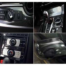 5D High Gloss Black Carbon Fiber Vinyl Bubble Free Air Release Car Wrap Film Automotive DIY Decals (96" x 48" / 8 FT x 4 FT)