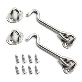BuxiuGK Pack of 2 Storm Hooks 4 Inch Cabin Hooks Stainless Steel with 8 Pieces Mounting Screws for Doors Garage Door Window, Silver