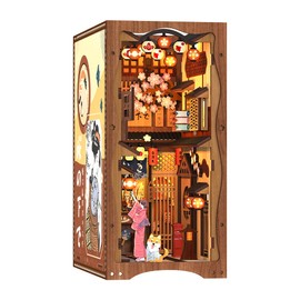 CUTEBEE DIY Book Nook Kit - DIY Miniature House Kit with Furniture and LED Light, 3D Puzzle Wooden Bookends, Model Kits for Adults to Build (Under The Sakura Tree)
