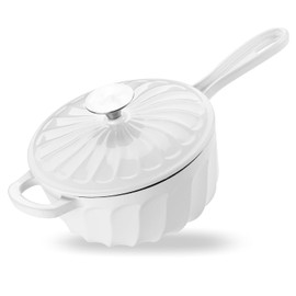 Enameled Cast Iron Sauce Pan, 2 Quart Enameled Milk Sauce Oven, Mini Dutch Oven Enamel Saucepan for Cooking Pasta Sauce, Gravy, Puddings, Marinate, Boiling (White)