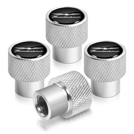 iPick Image for Ford Thunderbird in Black on Silver Chrome Aluminum Tire Valve Stem Caps