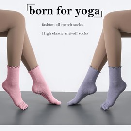 FOX-TECH Yoga Socks, Non Slip Socks Womens, Pilates Socks, Barre Socks, Hospital Socks, Yoga Socks with Grips 2 Pairs (Purple/Pink)