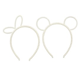 EliteKoopers 2pcs Cream Teeth Hair Pearl Headband - Girls Alice Hair Head Band Baby Headbands (Rabbit and Mouse Ears)