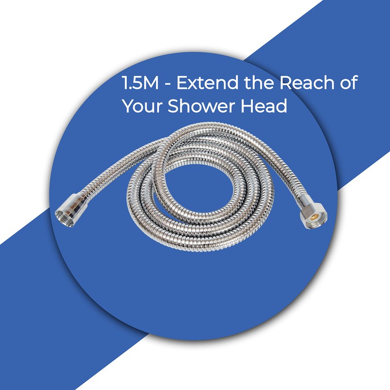 1.5m Shower Hose with Washers Chrome Replacement Anti-Kink Pipe