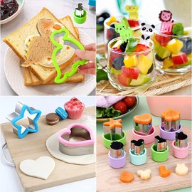 23 Cortador de sándwiches, ANNIEMOOM cortador de pan y verduras para niños, mini molde de sellos de frutas y galletas con palillos de comida de animales, para hornear y complementos alimenticios