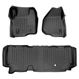 MAXLINER Floor Mats 2 Row Liner Set Black for 2011-2012 Ford F-250 / F-350 / F-450 / F-550 Super Duty SuperCab with Depresed Drivers Side Pedal