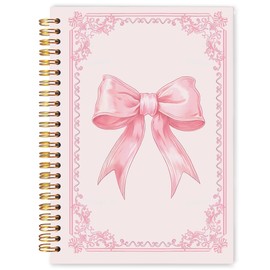 WARDOS Coquette Pink Bow Spiral Notebook Journal 5.5x8.3, Preppy Pink Floral Journal, Coquette Preppy Office Supplies, Girly Cute Bowknot Notebook for Women Teen Girls