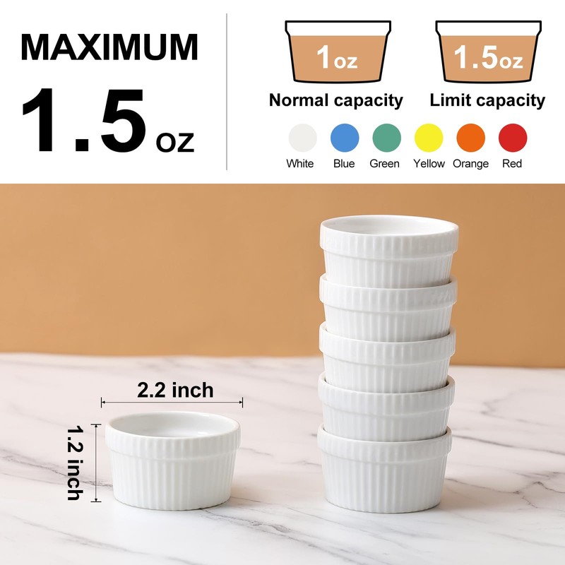 1.5 oz Mini Ramekins Set of 6, Vidalenta Tiny Dipping