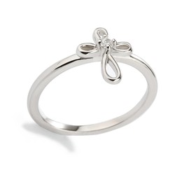 Precious Pieces Sterling Silver Baby Ring with Infinity Cross for Baptism, Christening, Dedication, First Communion Gift for Babies, Toddlers, or Little Girls (Size 2)