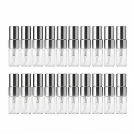 YUYUDEHM 20 PCS 2ml Mini Spray Bottles, Empty Refillable Perfume Bottles with Silver Lids, Glass Fine Mist Perfume Atomizer, Mini Travel Container for Essential Oils