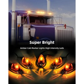 LBRST 1 x 17 LED Chrome Truck Roof Lights Amber Torpedo Cab Marker Roof Running Top Lights Assembly Heavy Duty Trucks Replacement for Peterbilt/Freightliner/Mack Amber Lens