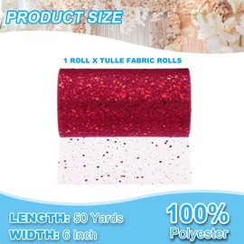 PATIKIL Tulle Fabric Rolls, 6 Inch by 50 Yards Fabric Spool Tulle Sparkling Ribbon Netting Sequin for DIY Tutu Skirts Crafts Wedding Party Decorations, Burgundy