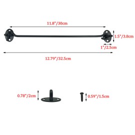 Proshopping 2PCS 12 Inch Stainless Steel Barn Door Hook and Eye Latch Black, Long Privacy Cabin Door Swivel Window Hook, Heavy Duty Gate Latch Holder Easy Lock- for Sliding Door, Garage, Shed, Window