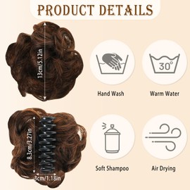 UHOMENY Wig Hair Clip Claw Clip Claw Messy Bun Hair Piece Wavy Curly Large Hair Bun Hairpiece Curly Synthetic Hair Bun Extensions Women's Ponytail Hair Accessories (Brown)