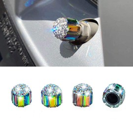 ihreesy Bling Reifenventilkappen,4 Stück Kristall Strass Auto Ventilkappen Abdeckung Diamant Reifenventil Staubkappen Radventilkappen Auto Rad Staubdicht Kappen Ventilabdeckung Ventildeckel,Weiß